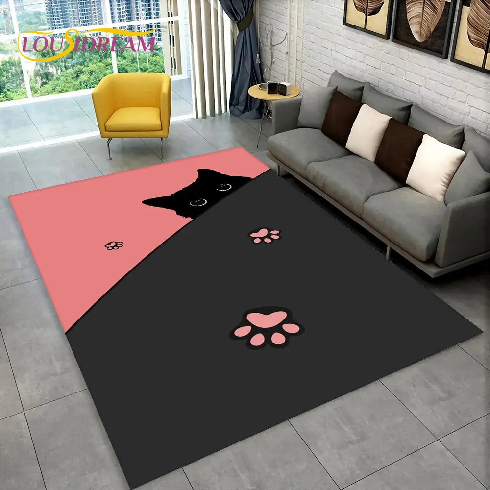 Cute Cat Cartoon Area Rug,Carpet Rug for Living Room Children\'s Bedroom Sofa Doormat Decor,Kids Play Crawling Non-slip Floor Mat
