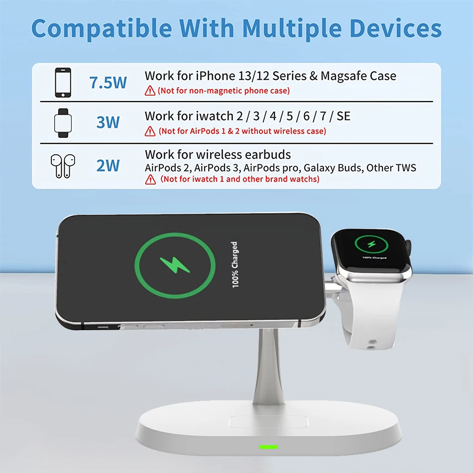 3 in 1 Apple Wireless Charging Station, MagSafe Charger for Apple iPhone, Apple  Watch, and AirPods