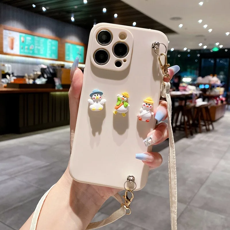Cute Lanyard Silicone Cover For iphone 16 15 7 8 plus X XR XS Max For iphone 12 13 14 mini 11 Pro Max Lovely 3D Cartoon Animal Case_voghion.com