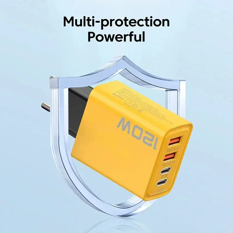 Fast Charger Xiaomi 120W Ultra Fast 4Port USB C PD Quick Charging USB 3.0 Type C EU US Plug For Xiaomi iPhone 15 Pro Max