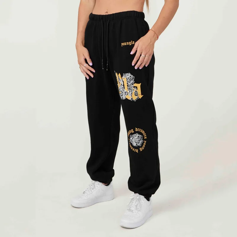 

American sweatpants, gym bodybuilding, running training pants, cotton terry print leggings, trendy and versatile slacks