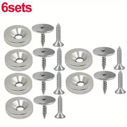 Set of Round Metal Cabinet Magnetic Door Catches with Screws - Hidden Magnetic Closure (6sets)