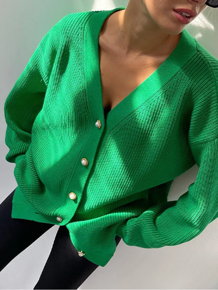 

Women's Candy Color Autumn Winter Soft Long Sleeve Sweater Cardigan V-neck All-match Knitwear Casual Loose Jumper Female Outwear