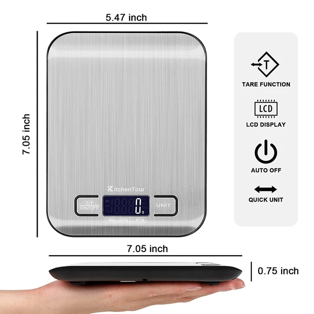 KitchenTour Digital Kitchen Scale - 3000g/0.1g High Accuracy Precision  Multifunction Food Meat Scale with Back-Lit LCD Display(Batteries Included)