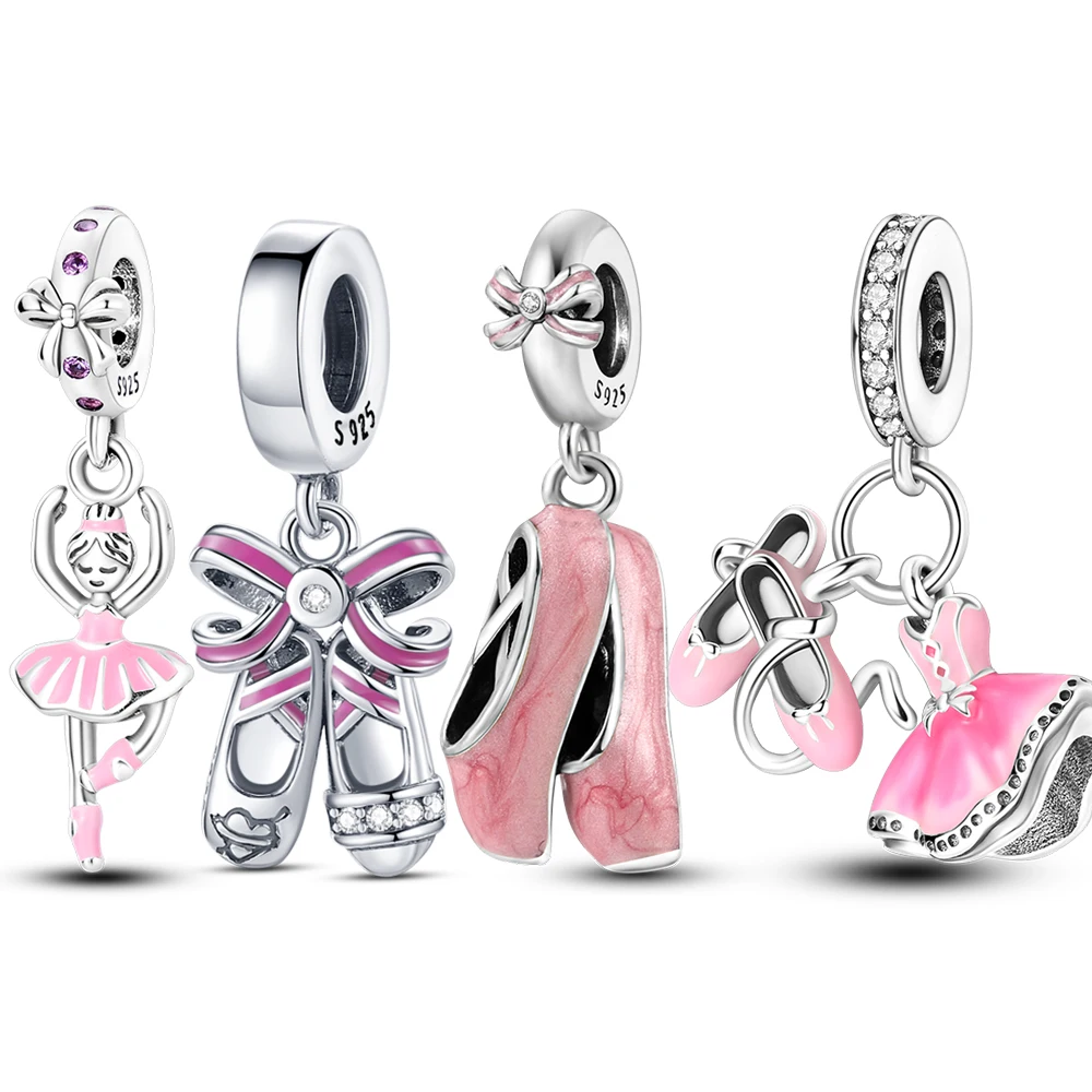 925-Sterling-Silver-Pink-Ballet-Shoes-Skates-Pendant-Charms-Fit-Pandora ...