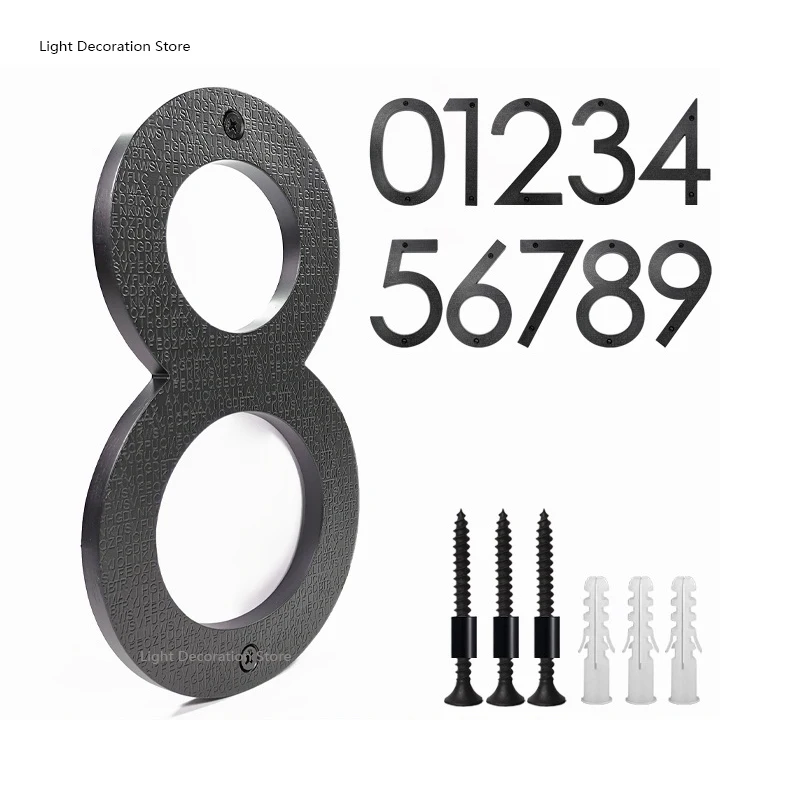 Placa de Matrícula Flutuante para Casa Números Pretos do Relevo Sinal de Endereço Placas Modernas Grandes da Porta Exterior Número 0-9 10 254 mm Abs