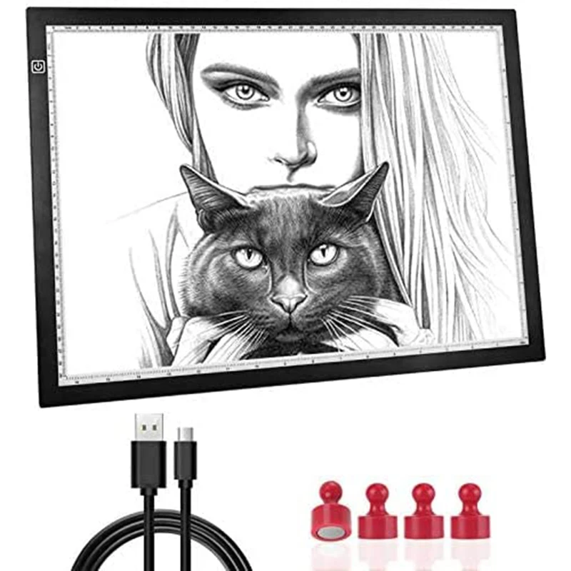 

A3/A4 Light Box LED Light Box Ultra-Thin Portable Light Pad Art Craft Light Tracing Copy Board with Carry Case, for Artists