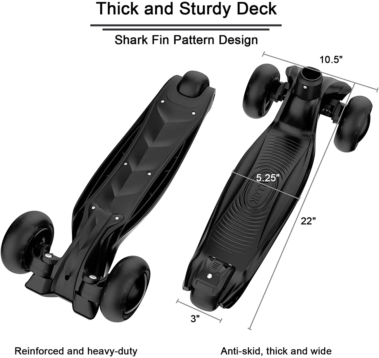 Allek Kick Scooter 3-Wheeled Push Scooter with PU Light-Up Wheels for Children 3-12years Heavy Duty kickboard Adjustable Height 5