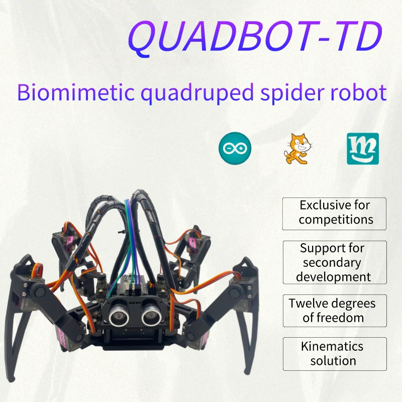 QuadBot-TD 사중 생체 모방 스파이더 프로그래밍 로봇 지원, 아두이노 블루투스 원격 제어 어셈블리, DIY 키트 STEM, 3DOF
