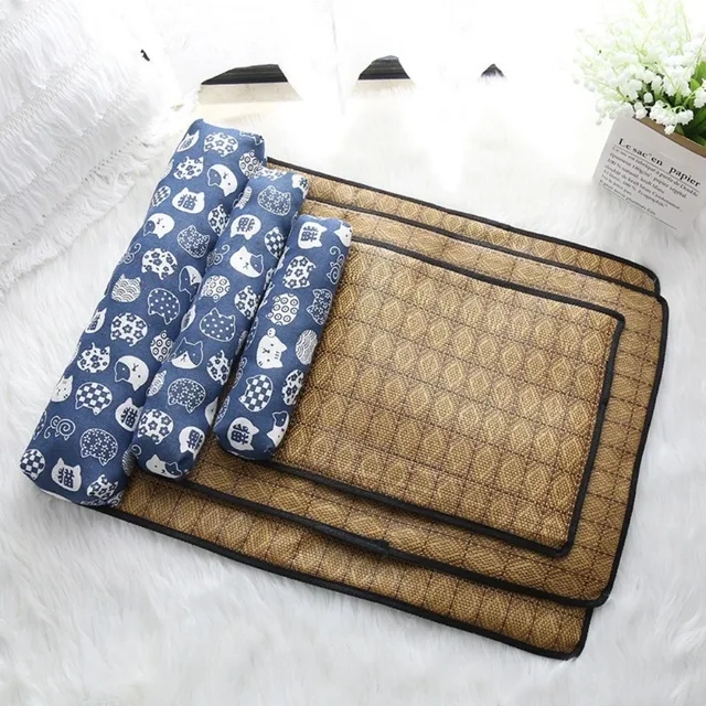 Safe Cute Print Pet Cooling Mats Washable Foldable Dog Cooling Mat Breathable with Pillow Pet Sleeping Pad Indoor 4
