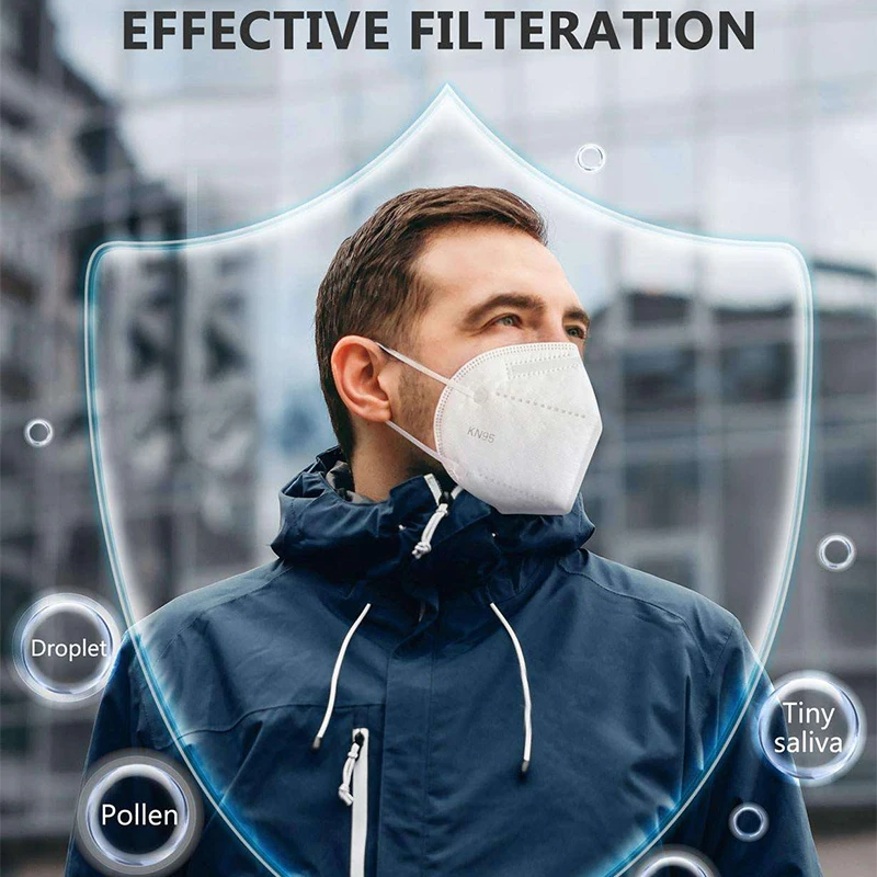 Masque KN95 blanc déplié, montrant les 5 couches de protection