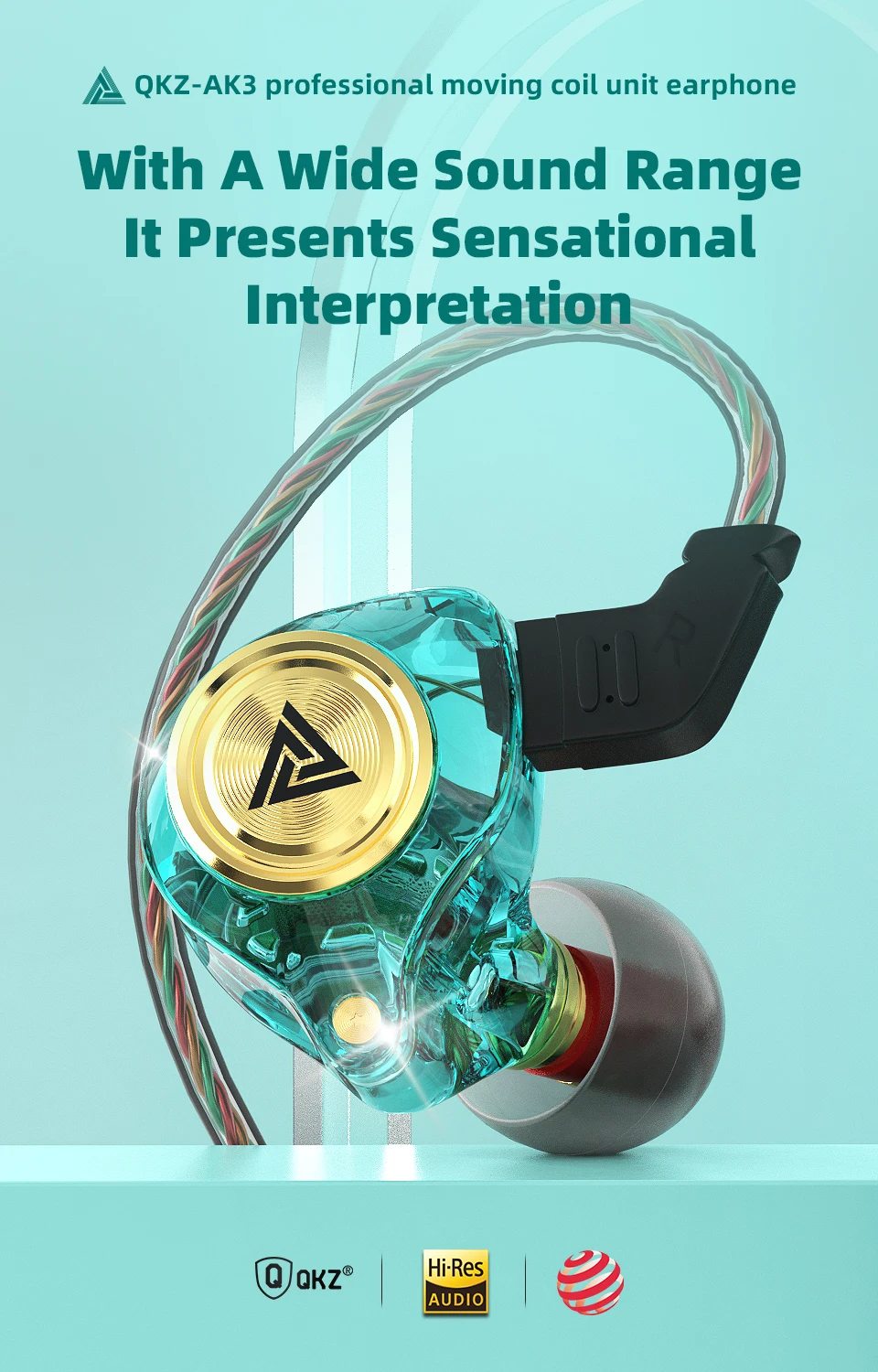 AK3 FiLe Wired Earphone with Microphone HiFi Music Monitor Bass Headphones Noise