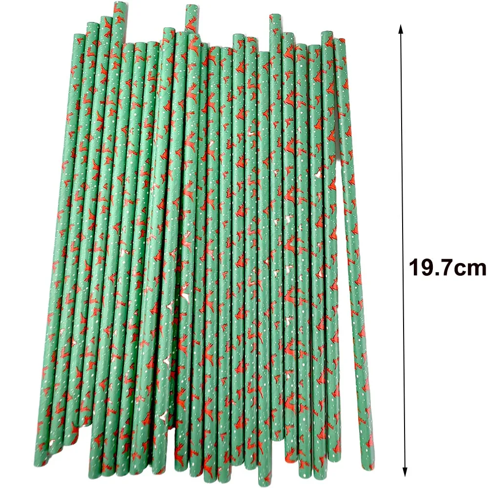 25/50/100 piezas de pajitas de papel para fiestas de Navidad, para árbol de Navidad, alce, copos de nieve, biodegradables, para beber, a rayas, para Navidad