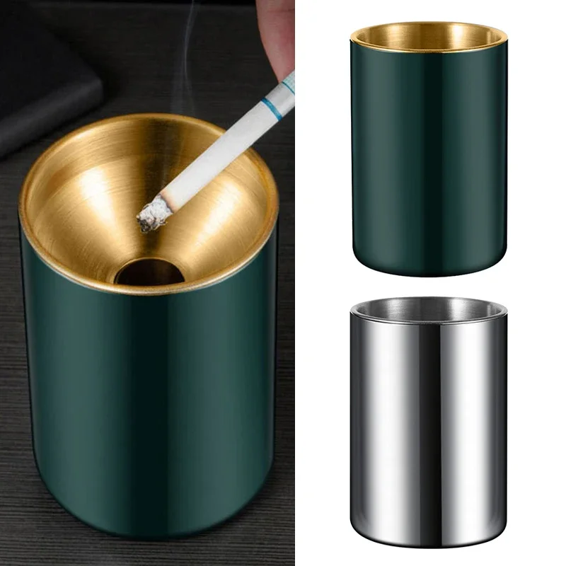 Round Windproof Stainless Steel Smokeless Cigar Ashtray Terrace Indoor Portable Ashtray