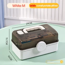 3 - Layer Large Capacity Portable Family Medicine Organizer and First Aid Storage Box (White M)