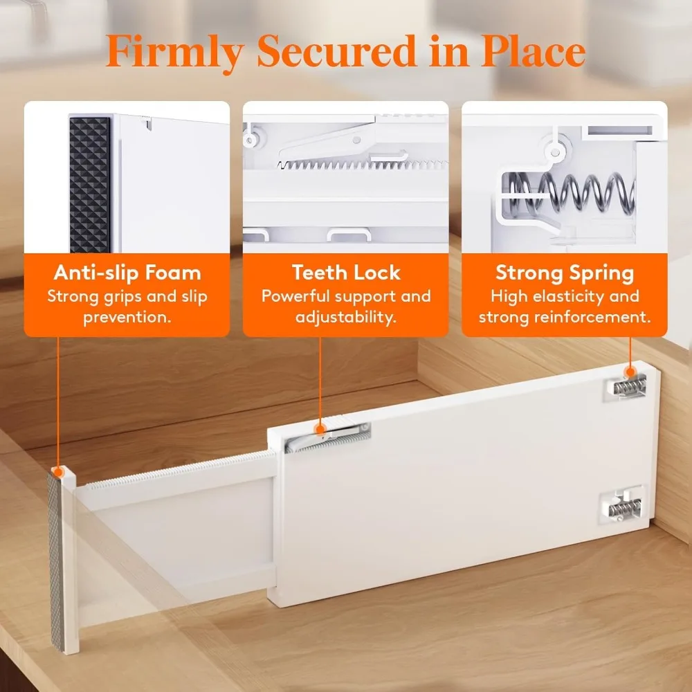 8 Pack Drawer Dividers 5" High, 13.5-22" Adjustable Clothes Organizers, Expandable Dresser Separators in Bedroom 3