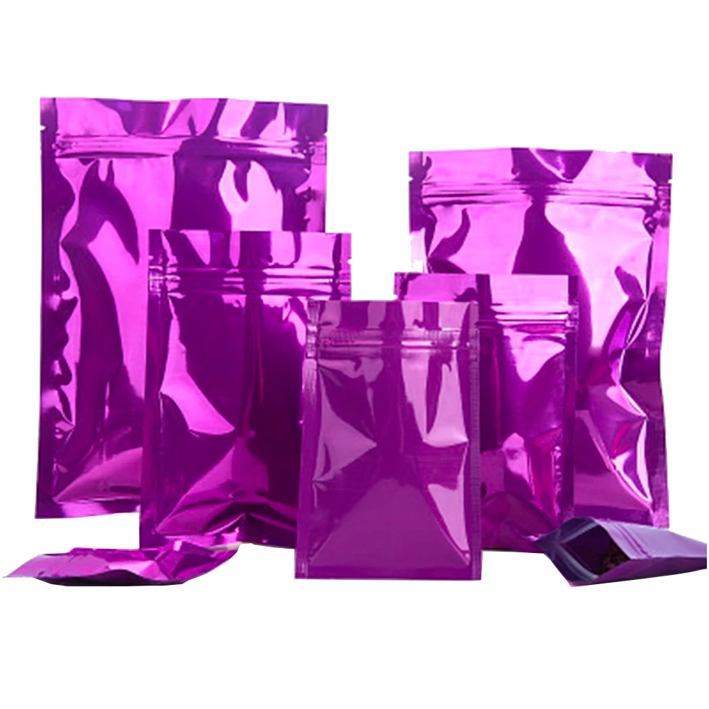 

100Pcs Glossy Purple Grocery Retail Aluminum Foil Zip Lock Packaging Bag Scented Tea Mylar Heat Seal Storage Packing Bag