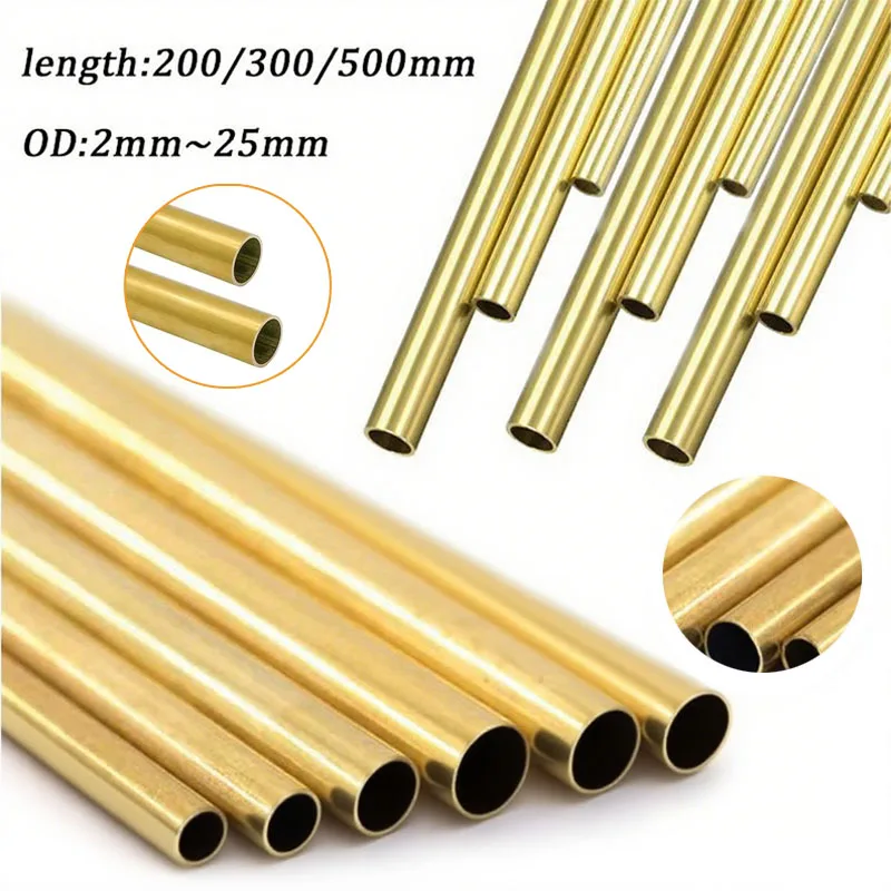 Brass Tube 200/300/500mm Length Round Brass alloy Pipe Straight 2mm~25mm OD modeling Cutting Tool