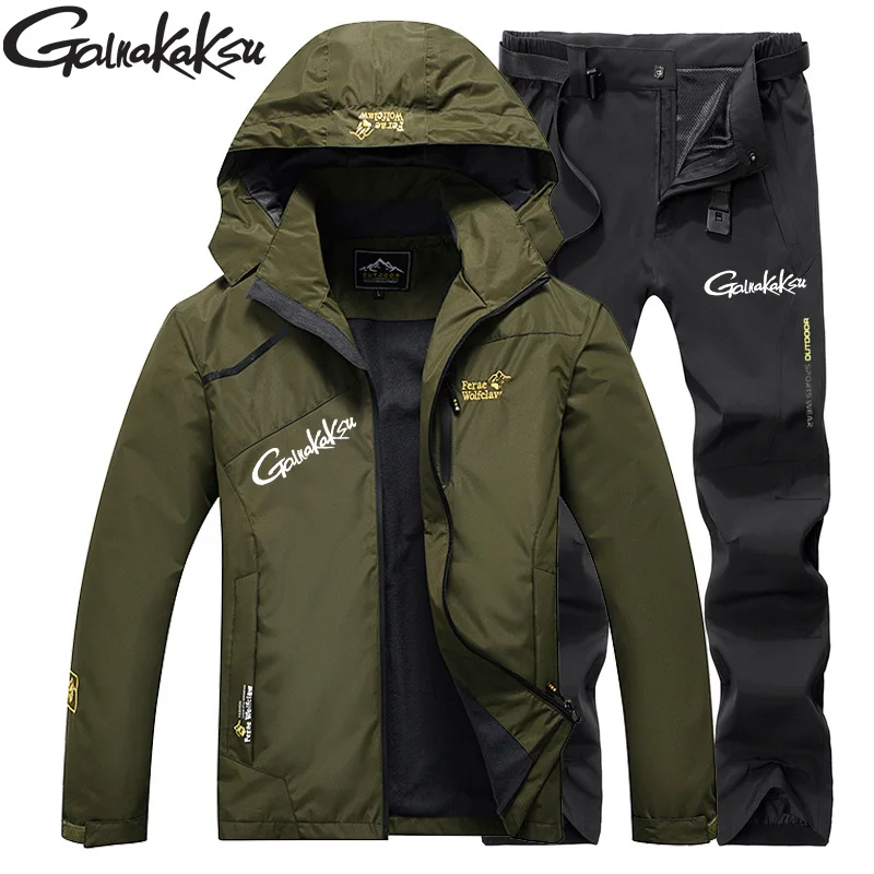 Spring Autumn Men's Sports Sets Body Fitting Windproof Waterproof Outdoor Jackets Mountaineering Pants Hiking Fishing Suits waterproof clothing