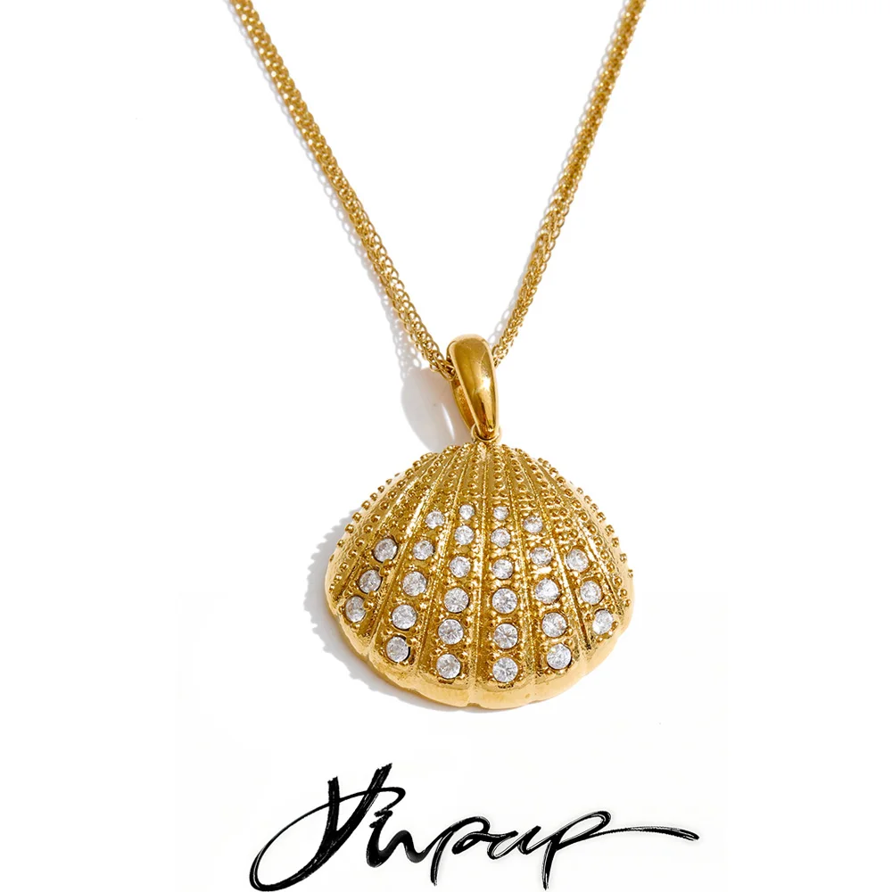 Ocean Inlaid Cubic Zirconia Shell Exquisite Pendant Stainless Steel Jewelry