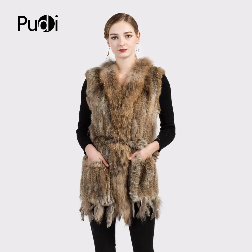 VR015 Women Genuine Natural Real Rabbit Fur Knitted Vests /Waistcoat ...