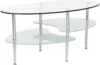 Modern Oval Glass Coffee Table Living Room Accent Ottoman Storage Shelf, 37 Inch, Glass 1