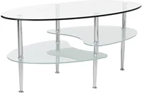 Modern Oval Glass Coffee Table Living Room Accent Ottoman Storage Shelf, 37 Inch, Glass 1