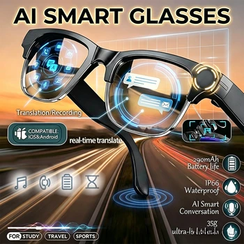 Occhiali Intelligenti con Traduzione AI, Conversazione Bluetooth, Registrazione e Ascolto Musica, Occhiali da Sole Smart per Uomo e Donna, Compatibili con Xiaomi e Lenovo