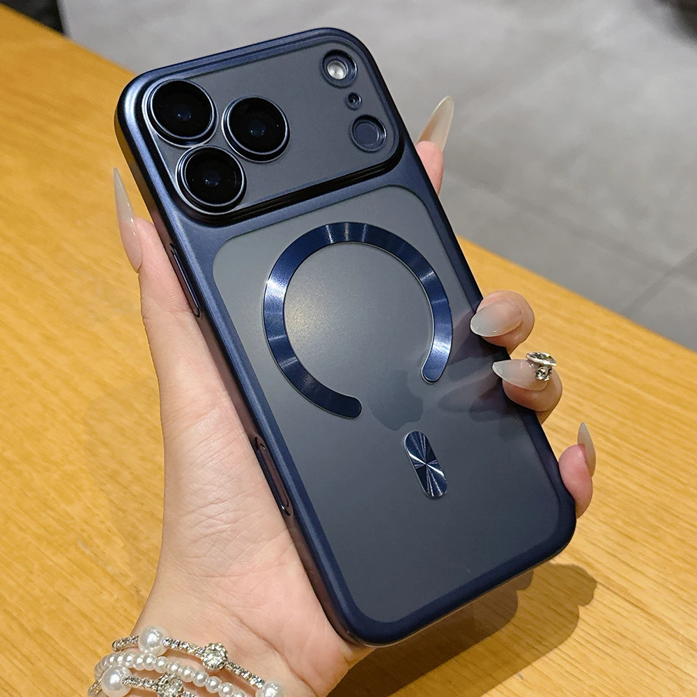 Luxury Matte Translucent Magnetic Case with Wireless Charging and Camera Protector Cover