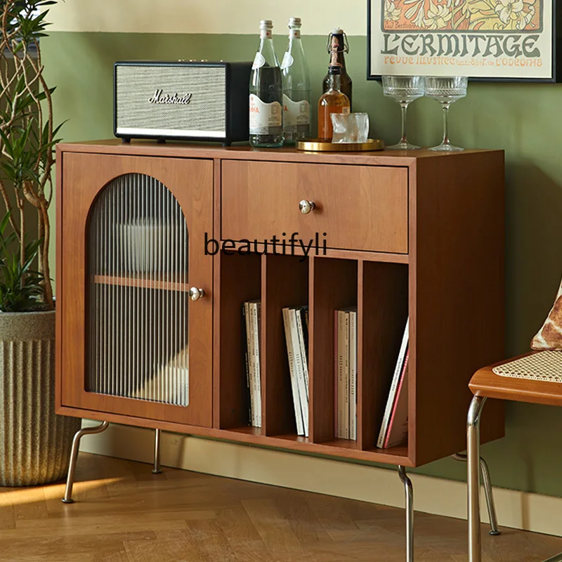 

Nordic Solid Wood Sideboard Mid-Ancient Style Side Cabinet Simple Retro Storage Cabinet Japanese Style