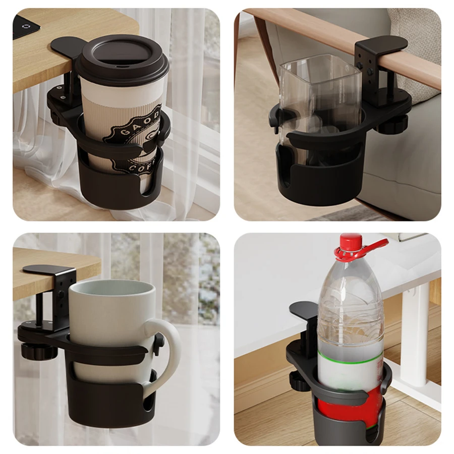 Cup Storage Holder Universal Desk Cup Holder Adjustable Arm Clamp Stand 360 Degree Rotating Table Edge Clamp Anti-Fall