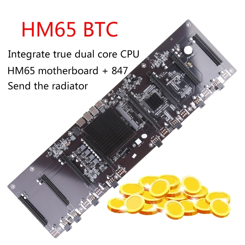 

HM65 BTC Direct Insertion Eight Card Slot Mining Motherboard 8X6Pin Video Card Supply Port E-ATX Type