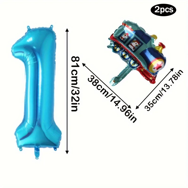 2 Stück 32 Zoll blaue Zahlen Ballon 1-9 mit Cartoon Zug Folienballons Jungen Mädchen Geburtstagsfeier Ballons Decora Babyparty – Detail 7
