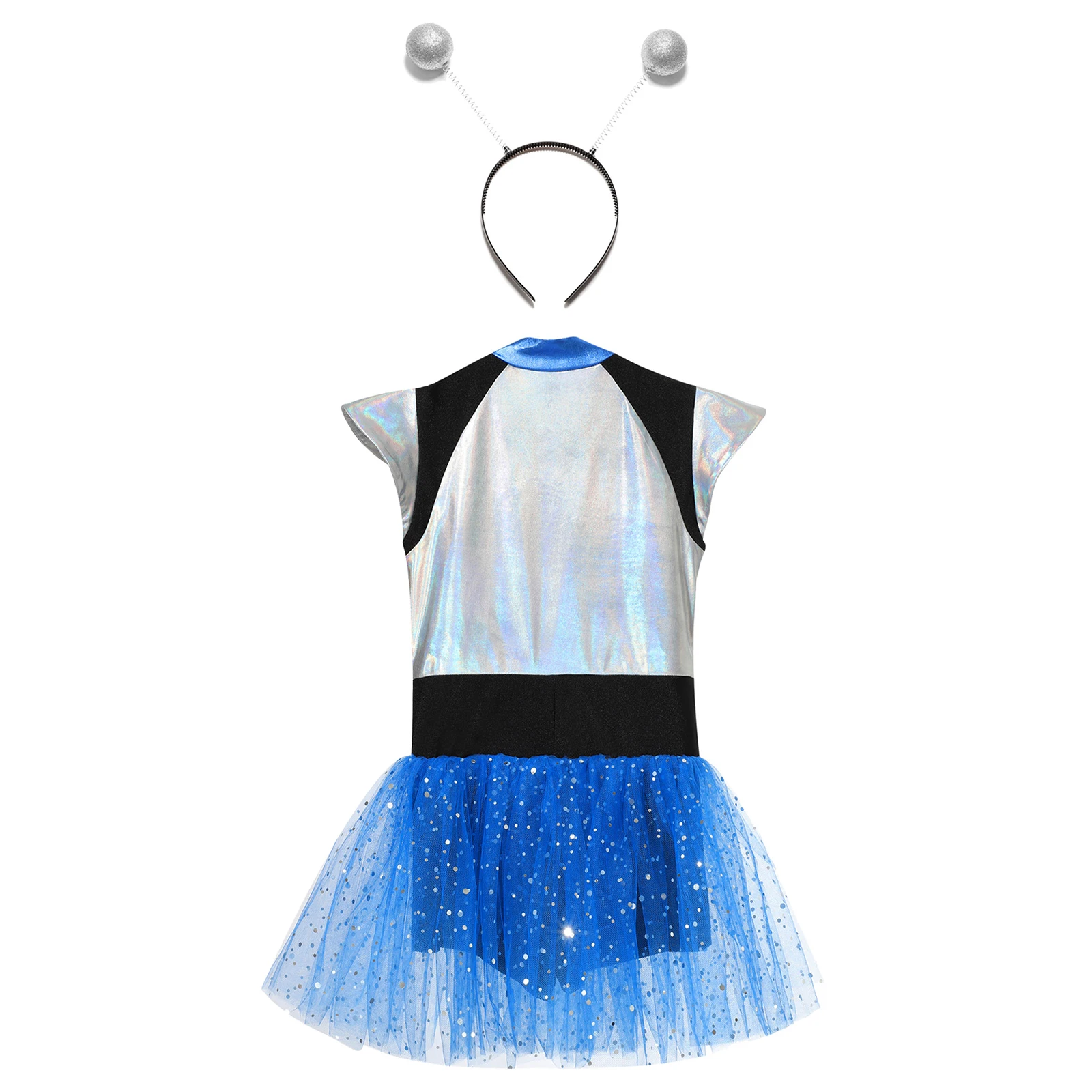 Kinder Mädchen Alien Cosplay Kostüm Cheerleading Tanz Kleid Kurzarm Glänzende Flitter Tutu Trikot Halloween Party Dancewear – Detail 14