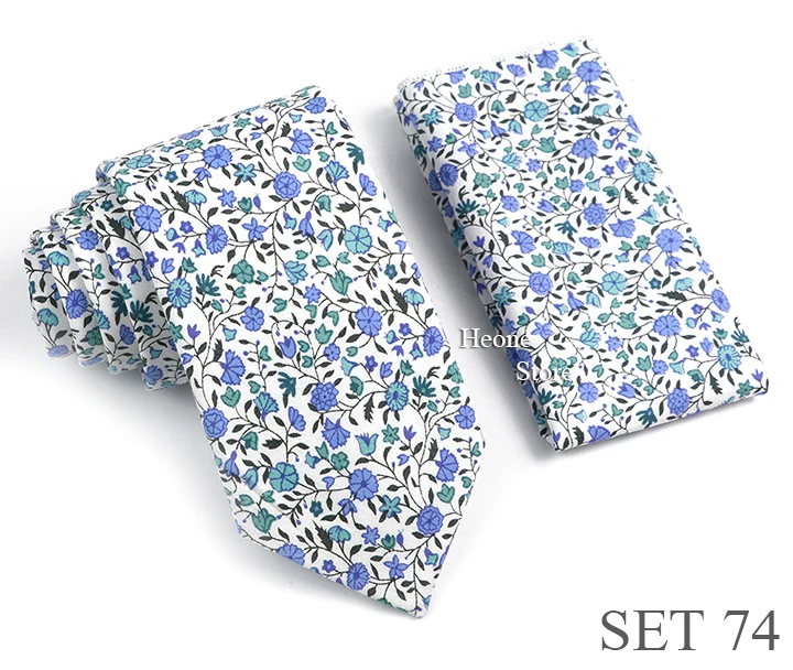Neuheit Floral Baumwolle Herren Casual Krawatte Set Fit Hochzeit Party Gelb Grün Blau Krawatte Einstecktuch Chic Anzug Gravata Zubehör – Detail 20