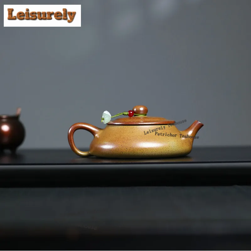 130ml Antique Yixing Purple Clay Teapots Handmade Stone Scoop Pot Raw Ore Gold Section Mud Kettle With Filter Zisha Tea Set Gift