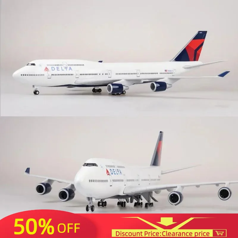 1/150 47Cm Airplane Boeing 747 B747 Aircraft Delta Airline Model Light Wheel Diecast Plane Collection Airliner Toys Gift Show