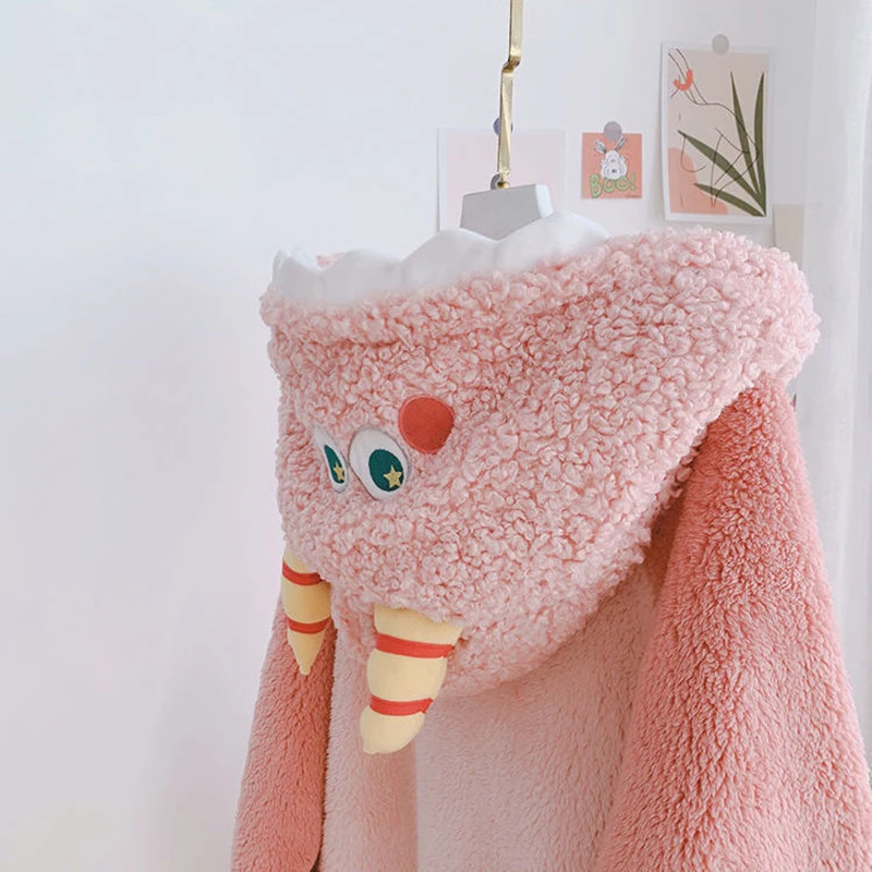 Thickened Flannel Nightgown Women's Winter Pajamas Warm Sleepwear Sweet Hooded Nightdress Kawaii Fuzzy Robes Anime Pajama Pijama