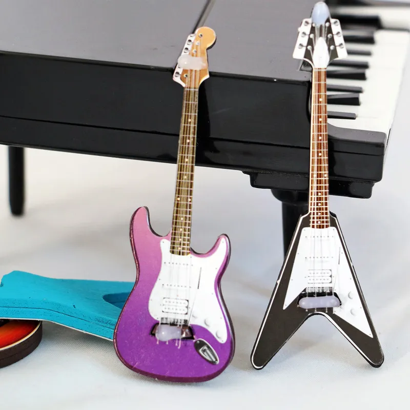 Miniature Furnitrue Model Toys Mini Instrument Classical Pop Electric Guitar For 1/12 Dollhouse Decor Ob11 Bjd Dolls Accessories 4