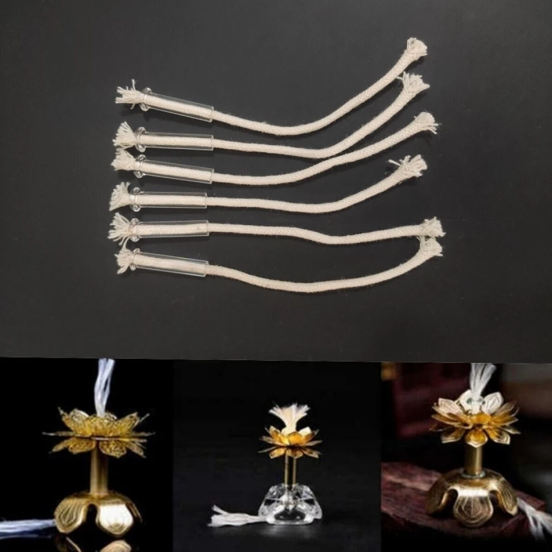 Round Fiber Cotton Oil Lamp Wicks with Glass Holder for Kerosen Oil Lamp Alcohol Wine Bottle 6Pcs