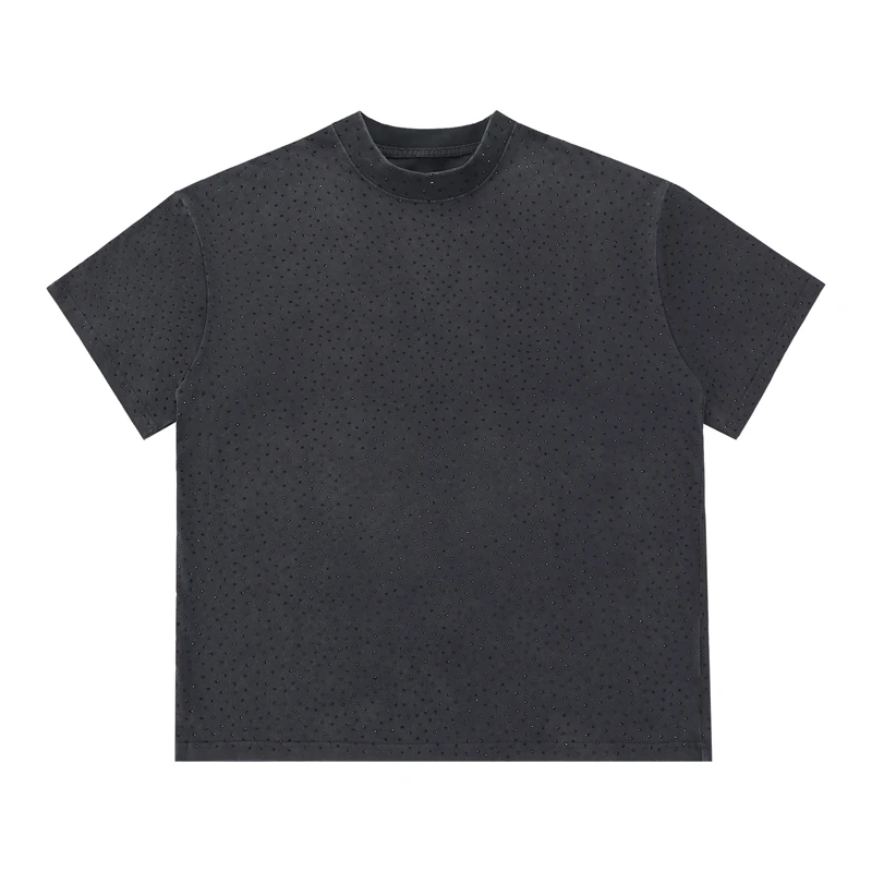 

Summer Inlaid with Diamond T Shirt Men Women Harajuku Streetwear Best Quality Black T-shirts Top Tees