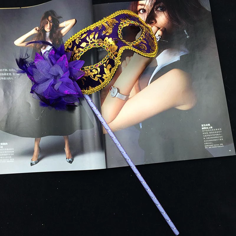 

Masks Venetian Masquerade Eye Mask On Stick Halloween For Party Prom Ball Purple Fantasy
