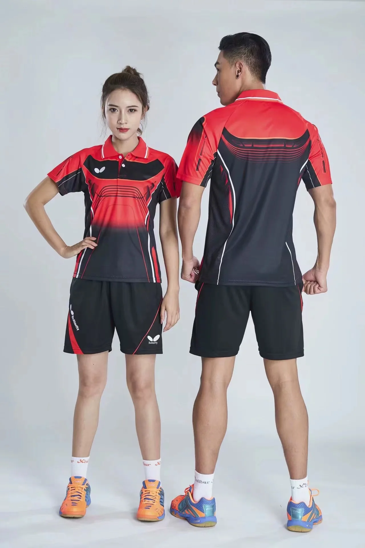 Custom butterfly men's and women's table tennis T-shirt shorts quick drying breathable lapel badminton training clothes