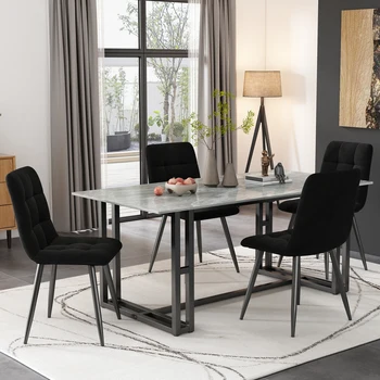 Esszimmerstuhl, 4er-Set, gepolsterter Stuhl mit Rückenlehne und Metallrahmen, Samtsitz, für Esszimmer, Wohnzimmer, Balkon