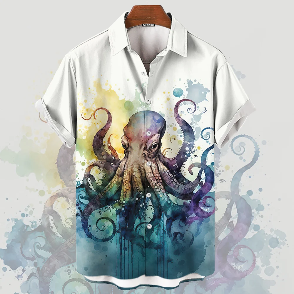 3d Printed Marine Life Octopus Pattern Summer Men's Casual Short-sleeved Shirt Street Hip-hop Trend Tops Oversized T-shirt S-5XL 5