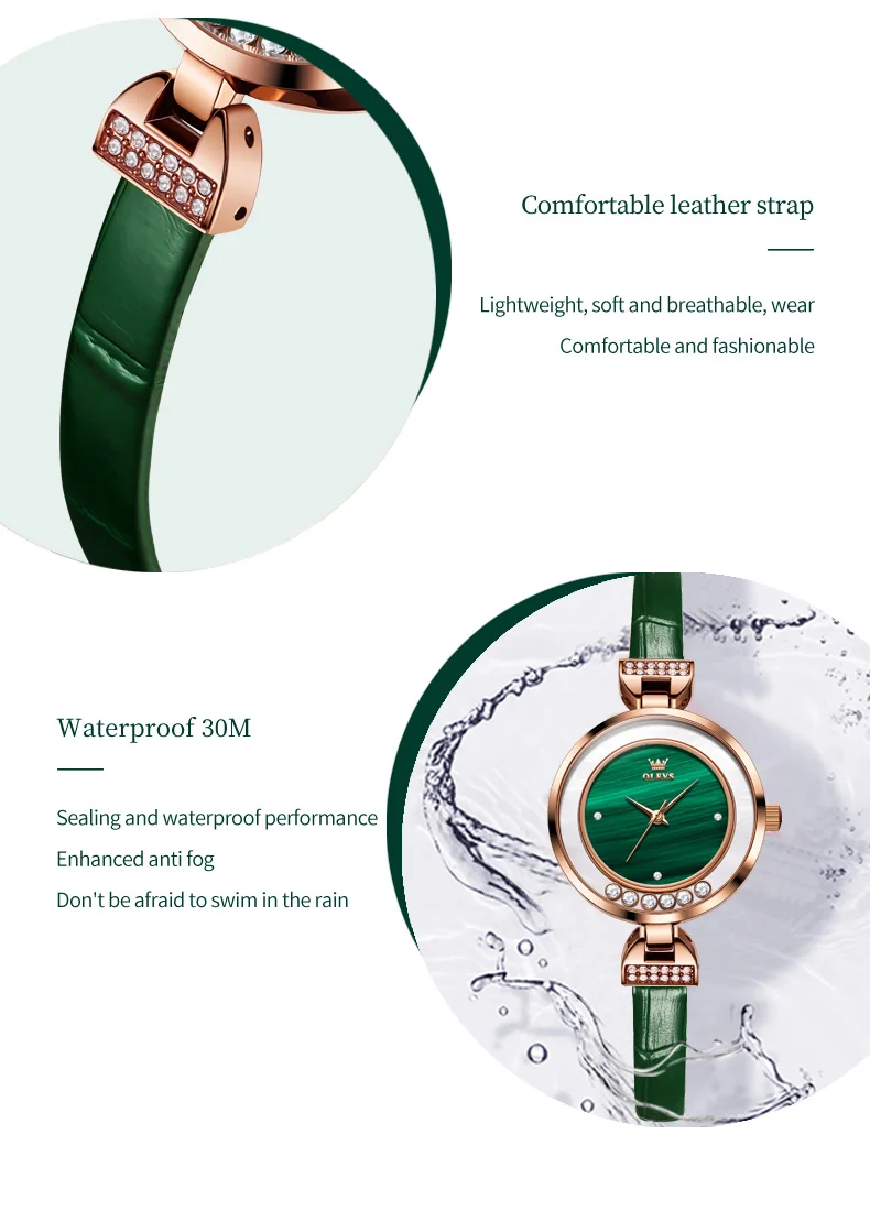 ساعة نسائية راقية مقاومة للماء ، طاولة خضراء صغيرة...