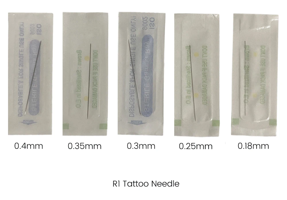 100 stücke Einweg Sterilisiert Professionelle Tattoo Nadeln 1RL 0,18mm 0,3mm 0,35mm 0,4mm Permanent Make-Up Maschine Nadeln agulha – Detail 1