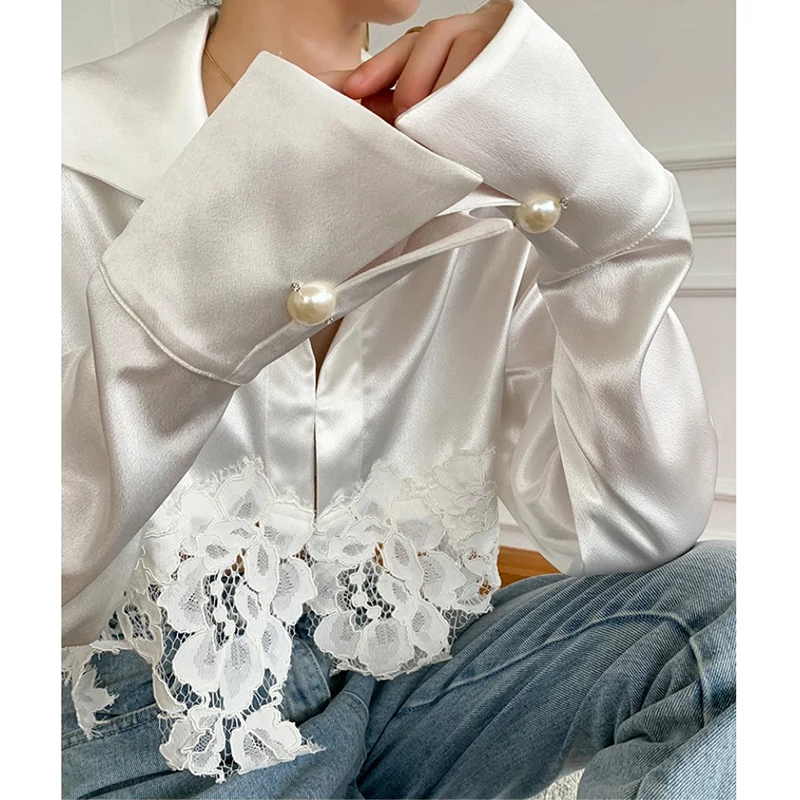 

2023 Summer French Style Women Blouse Long Sleeve Lace Button Sexy Irregularity Fashion New Design Pretty