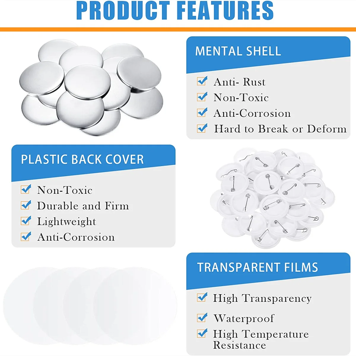 25-75MM Blank Badge Pin Button Maker Parts With 50-500Pcs Sets Material for Press Maker Machine Badge parts,badge pin,button making supplies