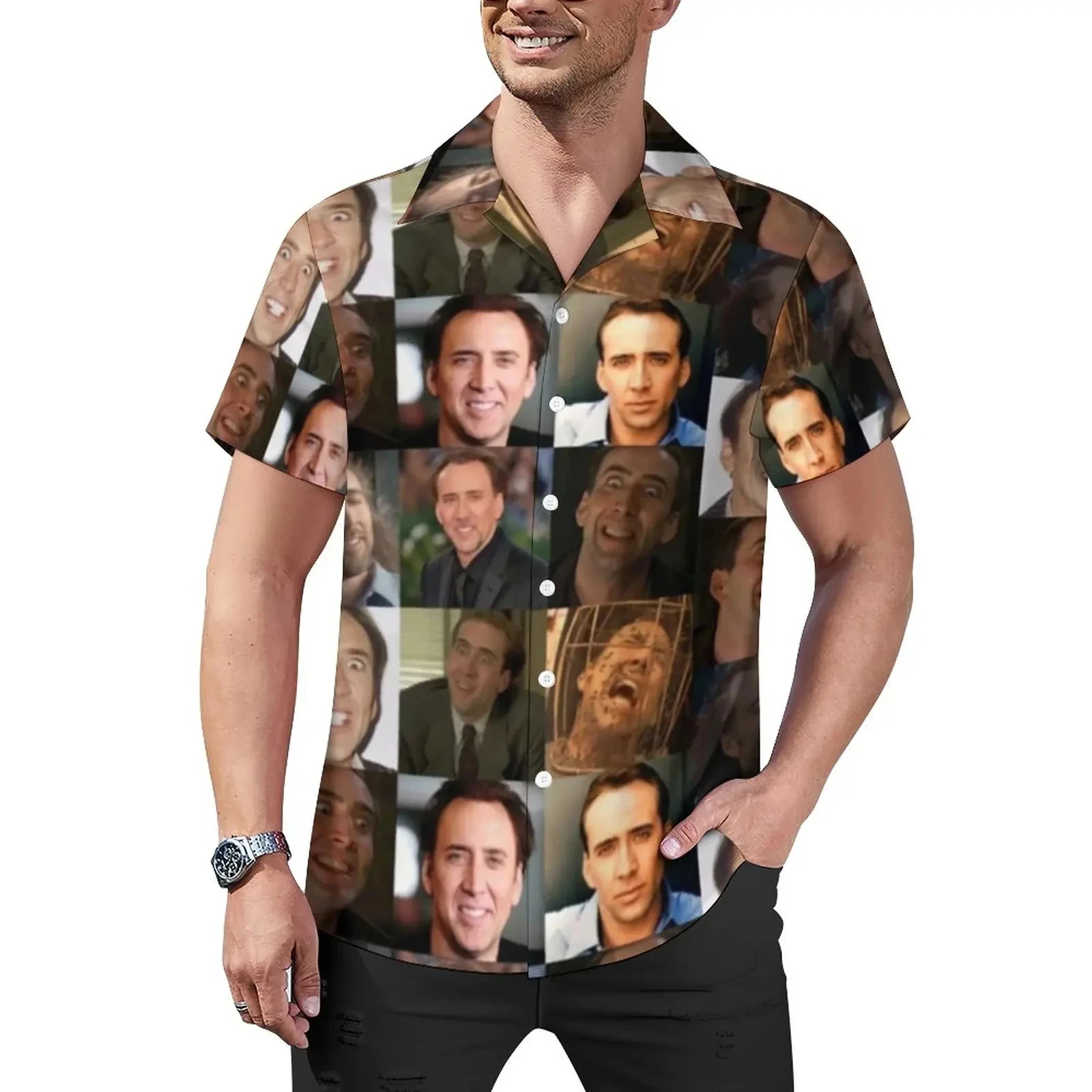 Nicolas Cage 3D Printed Lapel Men Shirt Man/Women Casual Fashion Short Sleeves Shirts Button Streetwear Oversized Unisex Clothes